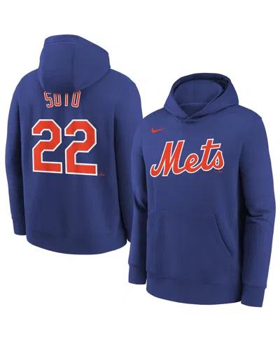 Nike Kids' Big Boys And Girls Juan Soto Royal New York Mets Name Number Performance Pullover Hoodie In Blue
