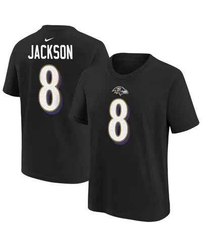 Nike Kids' Big Boys And Girls Lamar Jackson Black Baltimore Ravens Player Name & Number T-shirt