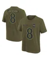 Nike Big Boys And Girls Lamar Jackson Olive Baltimore Ravens 2025 Salute To Service Name Number T-shirt In Green