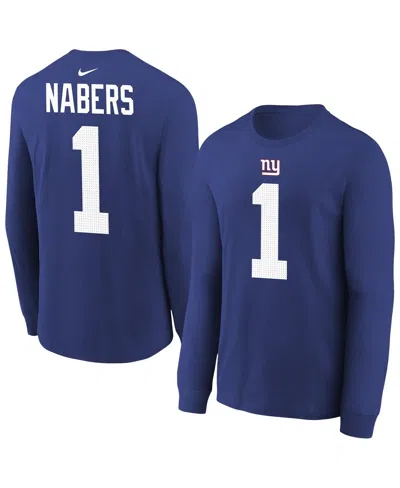 Nike Kids' Big Boys And Girls Malik Nabers Royal New York Giants Player Name Number Long Sleeve T-shirt In Blue