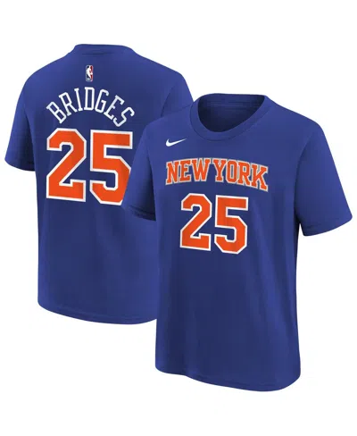 Nike Kids' Big Boys And Girls Mikal Bridges Blue New York Knicks Icon Name Number T-shirt