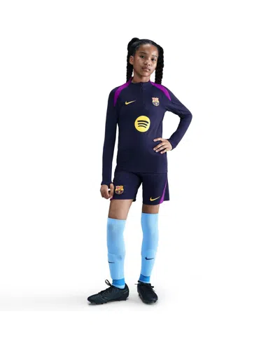 Nike Kids' Big Boys And Girls Navy Barcelona 2025/26 Strike Drill Quarter-zip Long Sleeve Top In Blue