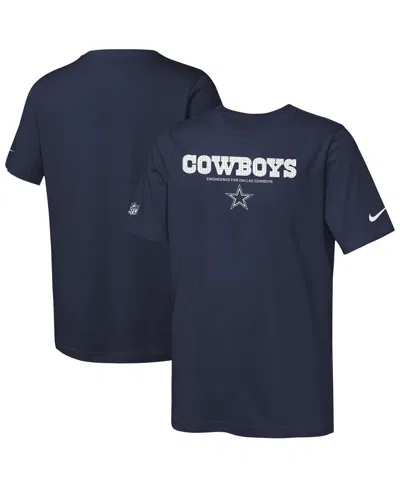 Nike Kids' Big Boys And Girls Navy Dallas Cowboys Sideline Team Issue T-shirt In Blue