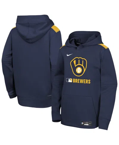 Nike Kids' Big Boys And Girls Navy Milwaukee Brewers Authentic Collection Performance Pullover Hoodie