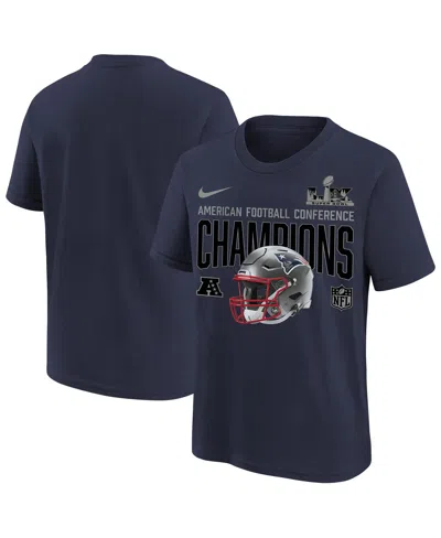 Nike Big Boys And Girls Navy New England Patriots 2025 Afc Champions Glory Shield Helmet T-shirt In Blue