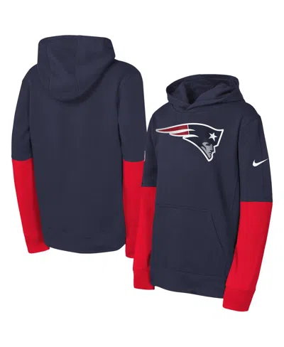 Nike Kids' Big Boys And Girls Navy New England Patriots Club Pullover Hoodie In Blue