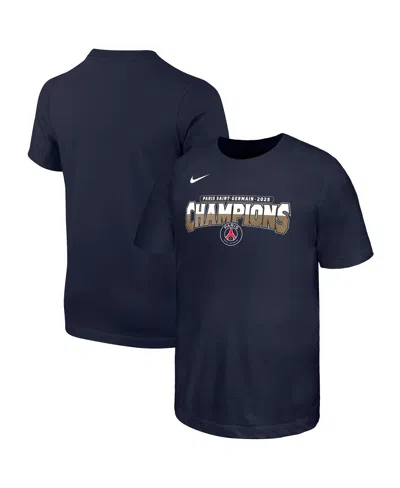 Nike Kids' Big Boys And Girls Navy Paris Saint-germain 2025 Champions League Winners Core T-shirt In Blue