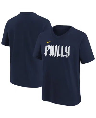 Nike Kids' Big Boys And Girls Navy Philadelphia Phillies City Connect Wordmark T-shirt In Blue