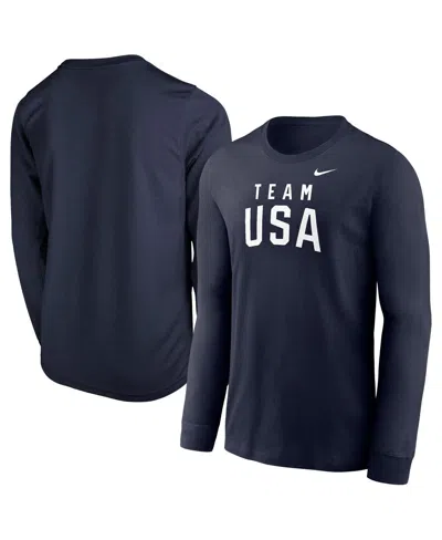 Nike Kids' Big Boys And Girls Navy Team Usa Legend Long Sleeve T-shirt In Blue