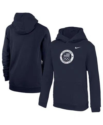 Nike Kids' Big Boys And Girls Navy Team Usa Primary Club Fleece Hoodie In Animal Print
