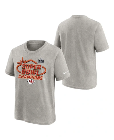 Nike Kids' Big Boys And Girls  Gray Kansas City Chiefs Super Bowl Lviii Champions Trophy Collection T-shirt