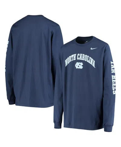 Nike Kids' Big Boys And Girls  Navy North Carolina Tar Heels Arch And Logo 2-hit Long Sleeve T-shirt
