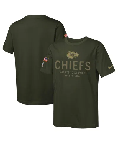 Nike Kids' Big Boys And Girls Olive Kansas City Chiefs 2025 Salute To Service Sideline Dri-fit T-shirt In Green