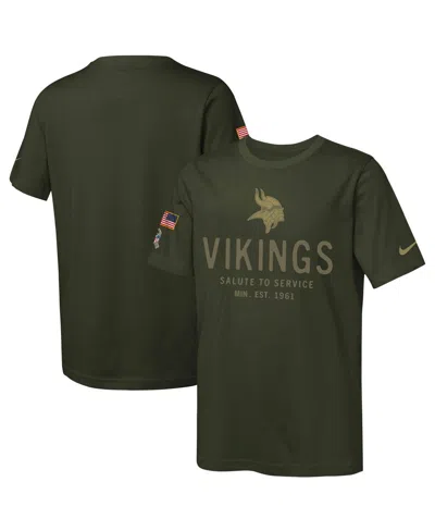 Nike Kids' Big Boys And Girls Olive Minnesota Vikings 2025 Salute To Service Sideline Dri-fit T-shirt In Green
