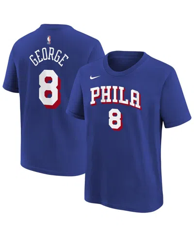 Nike Kids' Big Boys And Girls Paul George Royal Philadelphia 76ers Icon Name Number T-shirt In Blue