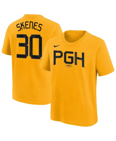Nike Kids' Big Boys And Girls Paul Skenes Gold Pittsburgh Pirates Fuse City Connect Name Number T-shirt