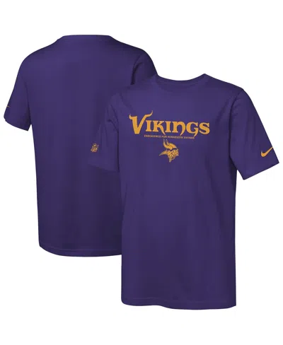 Nike Kids' Big Boys And Girls Purple Minnesota Vikings Sideline Team Issue T-shirt