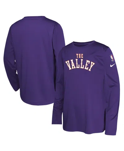 Nike Kids' Big Boys And Girls Purple Phoenix Suns 2024/25 City Edition Pregame Performance Long Sleeve Shooting