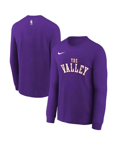 Nike Kids' Big Boys And Girls Purple Phoenix Suns 2024/25 City Edition Wordmark Performance Long Sleeve T-shirt