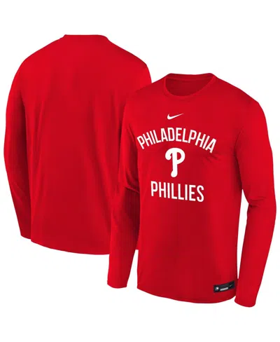 Nike Kids' Big Boys And Girls Red Philadelphia Phillies Authentic Collection Legend Performance Long Sleeve T-s