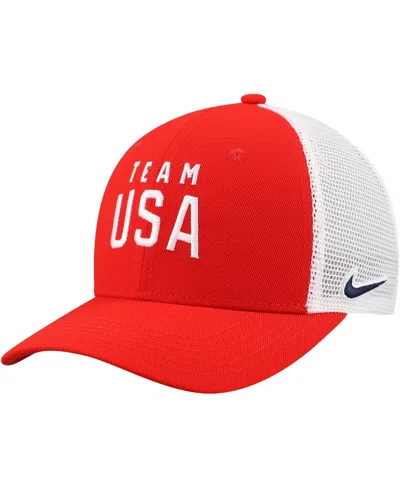 Nike Kids' Big Boys And Girls Red/white Team Usa Rise Performance Trucker Adjustable Hat In Red,white