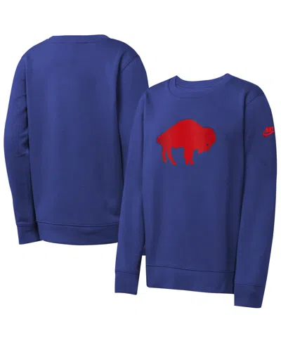 Nike Kids' Big Boys And Girls Royal Buffalo Bills Rewind Essential Pullover Crewneck Sweatshirt In Blue