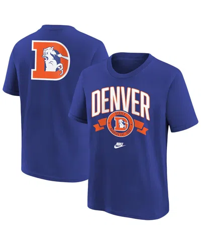 Nike Kids' Big Boys And Girls Royal Denver Broncos Rewind Front Back Essential T-shirt In Blue