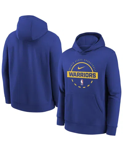 Nike Kids' Big Boys And Girls Royal Golden State Warriors 2025/26 Club Fleece Practice Hoodie In Blue