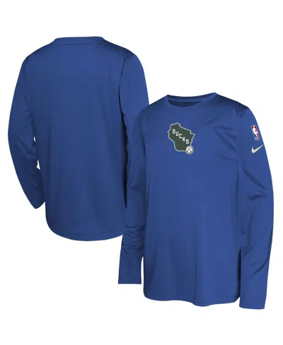 Nike Kids' Big Boys And Girls Royal Milwaukee Bucks 2024/25 City Edition Pregame Performance Long Sleeve Shooti