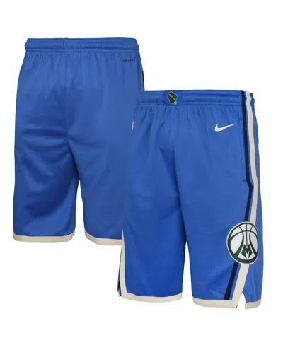 Nike Big Boys And Girls Royal Milwaukee Bucks 2024/25 City Edition Swingman Performance Shorts