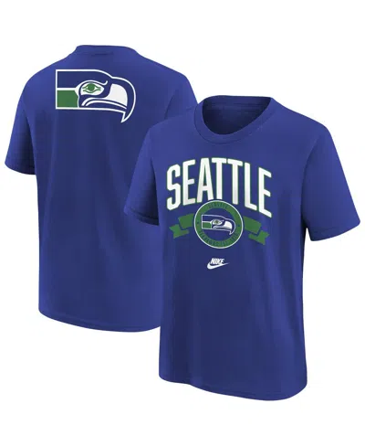 Nike Kids' Big Boys And Girls Royal Seattle Seahawks Rewind Front Back Essential T-shirt In Blue