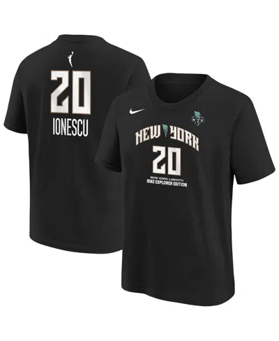 Nike Kids' Big Boys And Girls Sabrina Ionescu Black New York Liberty Explorer Edition Name Number T-shirt