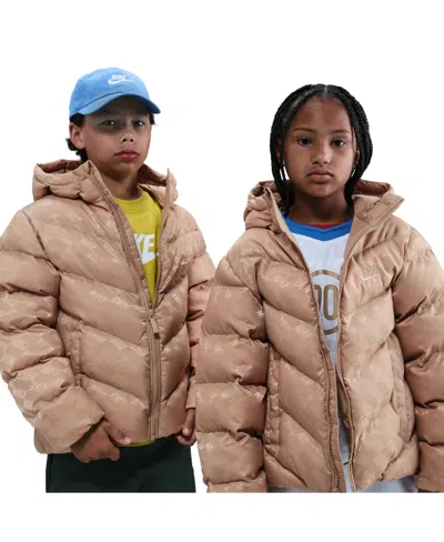 Nike Kids' Big Boys And Girls Sportswear All Day Play Loose-fit Puffer Jacket In Brown
