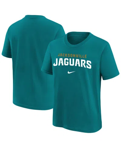 Nike Kids' Big Boys And Girls Teal Jacksonville Jaguars Team Wordmark T-shirt In Blue