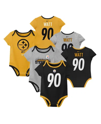 Nike Big Boys And Girls T.j. Watt Pittsburgh Steelers Name Number 3-pack Bodysuit Set In Black
