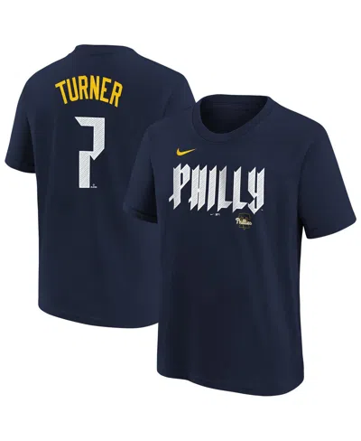 Nike Kids' Big Boys And Girls Trea Turner Navy Philadelphia Phillies Fuse City Connect Name Number T-shirt In Blue