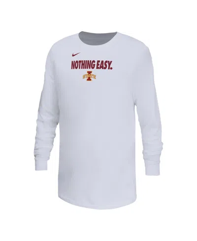Nike Kids' Big Boys And Girls White Iowa State Cyclones 2025 Legend Bench Long Sleeve T-shirt