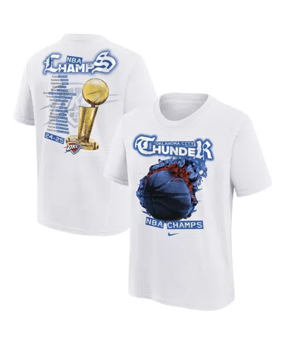 Nike Kids' Big Boys And Girls White Oklahoma City Thunder 2025 Nba Finals Champions Parade Roster T-shirt