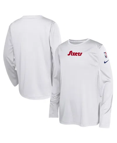 Nike Big Boys And Girls White Philadelphia 76ers 2024/25 City Edition Pregame Performance Long Sleeve Sho