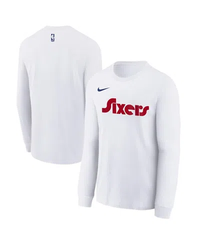 Nike Kids' Big Boys And Girls White Philadelphia 76ers 2024/25 City Edition Wordmark Performance Long Sleeve T-