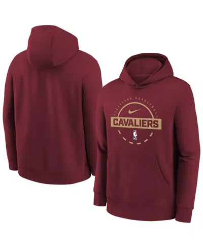 Nike Kids' Big Boys And Girls Wine Cleveland Cavaliers 2025/26 Club Fleece Practice Hoodie In Burgundy