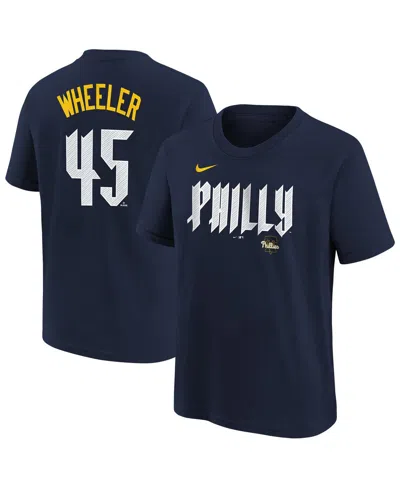 Nike Kids' Big Boys And Girls Zack Wheeler Navy Philadelphia Phillies Fuse City Connect Name Number T-shirt In Blue
