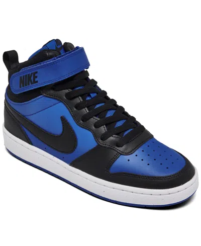 Nike Kids' Little Boys' Court Borough Mid 2 Fastening Strap Casual Sneakers From Finish Line In Game Royal,black