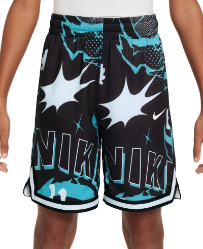 Nike Big Boys Dri-fit Dna Classic-fit Printed Mesh Basketball Shorts In Black,dusty Cactus