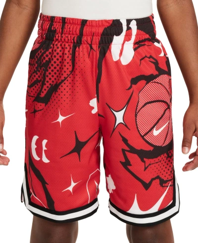 Nike Big Boys Dri-fit Dna Classic-fit Printed Mesh Basketball Shorts In University Red,black
