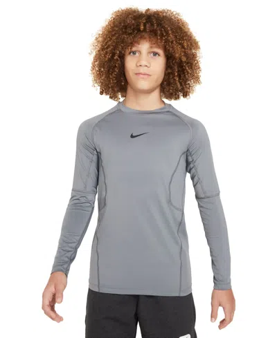 Nike Pro Big Kids' (boys') Dri-fit Long-sleeve Top In Grey