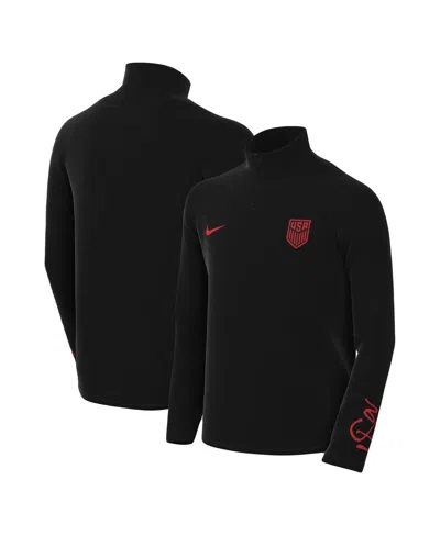 Nike Kids' Big Boys  Black Usmnt Academy Pro Drill Performance Raglan Quarter-zip Top