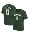 Nike Big Boys  Damian Lillard Hunter Green Milwaukee Bucks Icon Name And Number T-shirt In Hunter Green