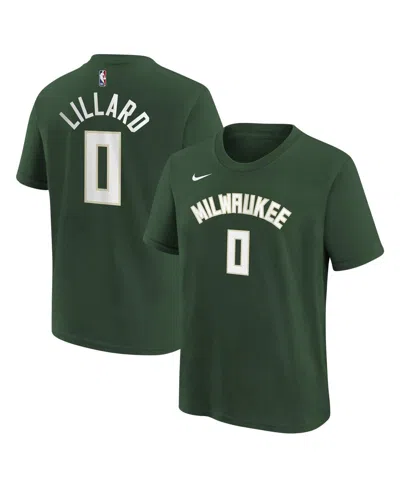 Nike Kids' Big Boys  Damian Lillard Hunter Green Milwaukee Bucks Icon Name And Number T-shirt