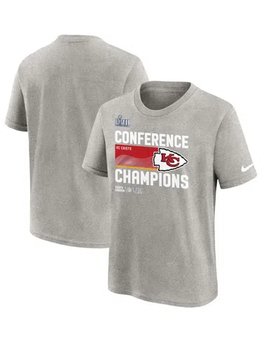 Nike Kids' Big Boys  Gray Kansas City Chiefs 2022 Afc Champions Locker Room Trophy Collection T-shirt